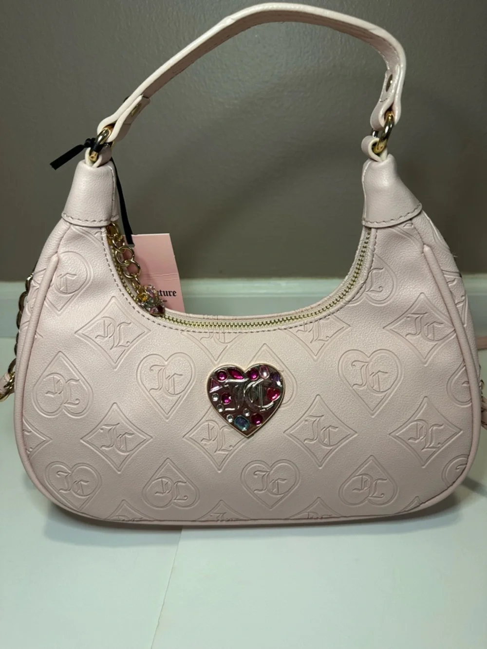 Juicy Couture New Glitzed Out Hobo Convertible Bag in Pink Clay Faux Leather